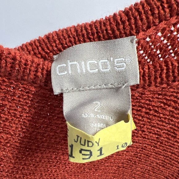Chicos Tunic Sweater Size Large Solid Rust 3/4 Sleeves Knit Pullover Semi Sheer - Picture 3 of 8